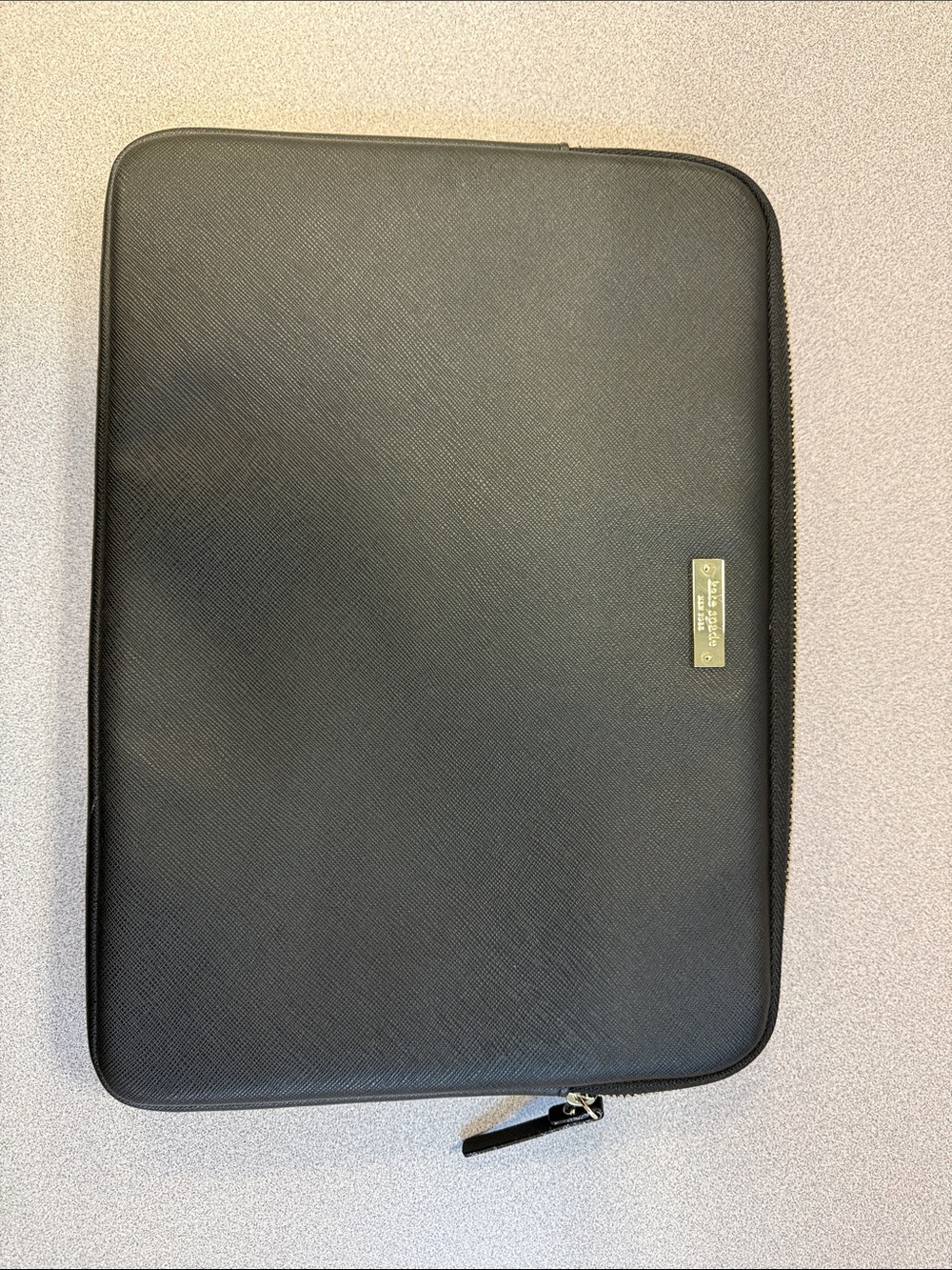 Kate Spade Black Saffiano Leather 13” Laptop Sleeve with Gold Accent